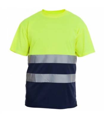 Camiseta alta visibilidad bicolor amarillo/marino poliéster